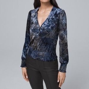 White House Black Market Blue Multi Velvet Top